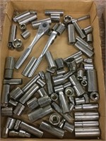 Craftsman 3/8 drive sockets, two ratchets, and
