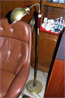 mid century brass & wood adjustable floor lamp