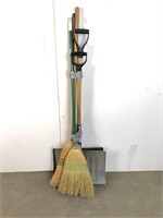 Lot of 2 brooms and 2 snow shovels