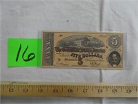 Confederate Money - $5 Bill - Unverified