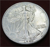 1943 D AU Walking Liberty Half Dollar