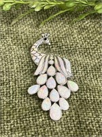 Fire Opal Peacock Silver Coated 3’’ Pendant