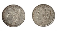 1881 & 1885 Morgan O silver dollars