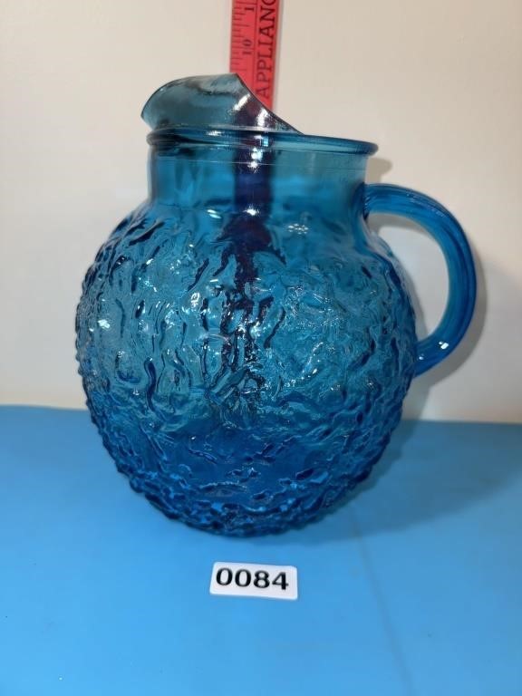 Vintage Milano Blue crinkle pitcher 60s turquoise