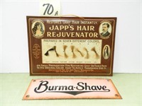 Burma-Shave Porcelain Sign & Japp's Hair -