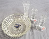 Crystal Brama Bowl, Towle Candlesticks & Vase