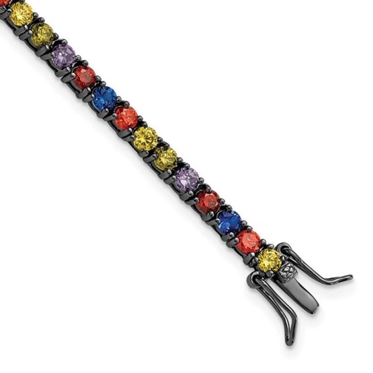 Sterling Slv Black-plated Multicolor Bracelet