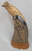 Carved Wood Owl On Perch