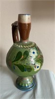 Redware Hand painted puzzle jug 9in