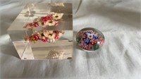 Milliflore & lucite floral paperweights