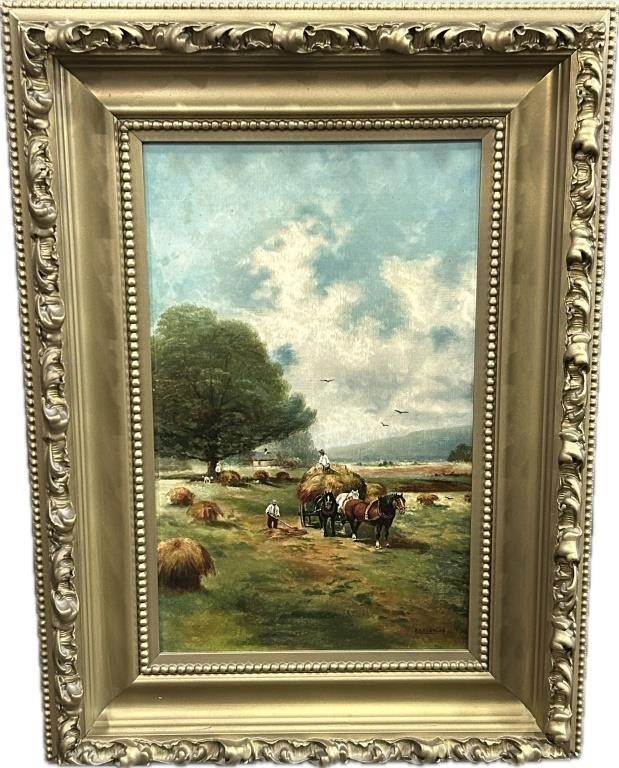 Antique Signed Barlow Farm Oil On Canvas.