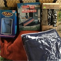 Slippers, Vintage Air Matress & Throw Blanket