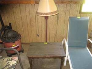 Small wood table w/pole lamp