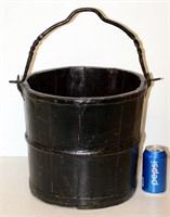 Vintage Looking Black Wood Bucket w Wrought Iron