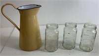 Ceramic Pitcher and Canning Jars