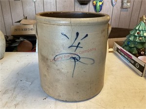 4 gallon crock with cracks and a few chips