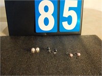 3 prs pearl studs- black, white pink