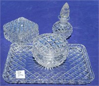Crystal Tray with 3 other crystal items