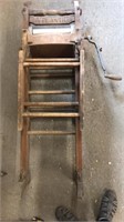 Antique wood laundry wringer with bench & wire