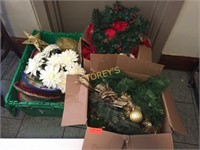3 Boxes of Christmas Decorations; Plates,