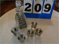 LALIQUE STYLE CRYSTAL DECANTER W/ 5 SHOT GLASSES