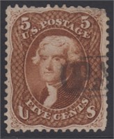 US Stamp #75 Used with perf faults, scarce red bro