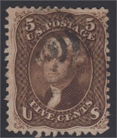 US Stamp #76 Used with bullseye cancel, 1863 brown