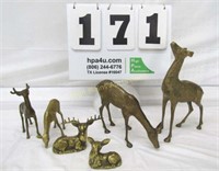 Lot of Brass Deer & Reindeer Figurines