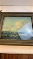 Reframed Authentic Painting of ocean and ship