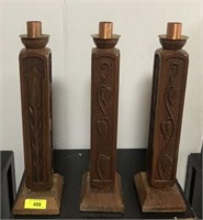 WOOD CARVED CANDLE STICK HOLDER 24½