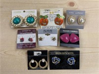 (8) Pair Costume Jewelry pierced earrings and one
