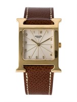 Hermes Heure H 18k Gold Leather Women's Watch