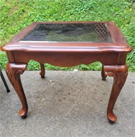Cherry Finish Wood Glass Top Side Table