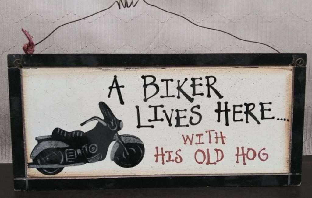 Wood "Biker" Sign 11 3/4" x 5 1/2"