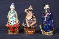 HREE ANTIQUE CHINESE SHIWAN PORCELAIN FIGURES