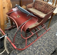 Large Red Painted Wooden Horse Drawn Sleigh