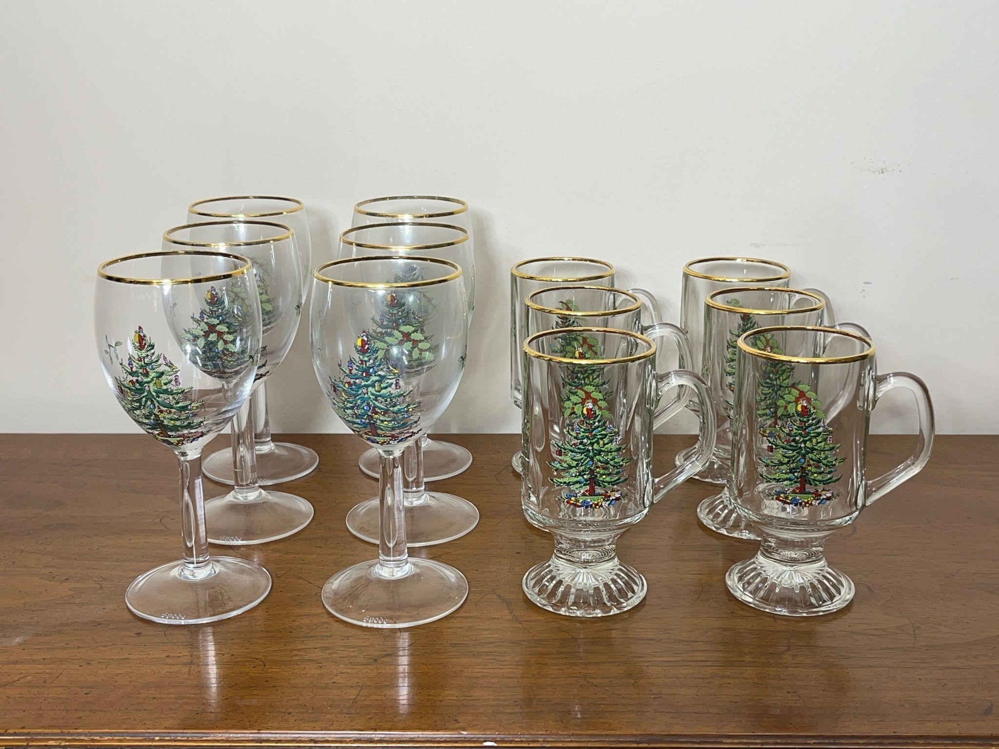 Set of 12 Spode Christmas Tree Goblets & Cups