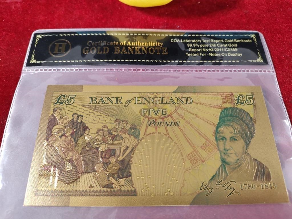 Bank of England Five Pound Golden Banknote