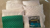 7 misc.pillows, support pillows, 84” curtain set,