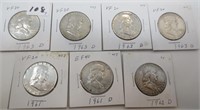 7 - Franklin silver half dollars