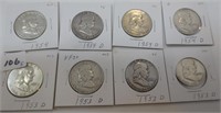 8 - Franklin silver half dollars