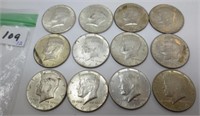 12 - 1964 Kennedy silver half dollars