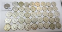 44 - 40% silver Kennedy halves, mixed dates