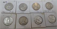8 - Franklin silver half dollars