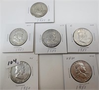 6 - Franklin silver half dollars