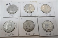 6 - Franklin silver half dollars