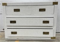 (Z) White Wooden Dresser Wicker Look Front With