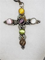 Sterling Cross Semi Precious Stones Pendant  &