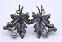 Sterling Silver Grape Leaf Screw-back Earrings