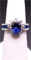 Sterling oval cut sapphire ring, lab grown